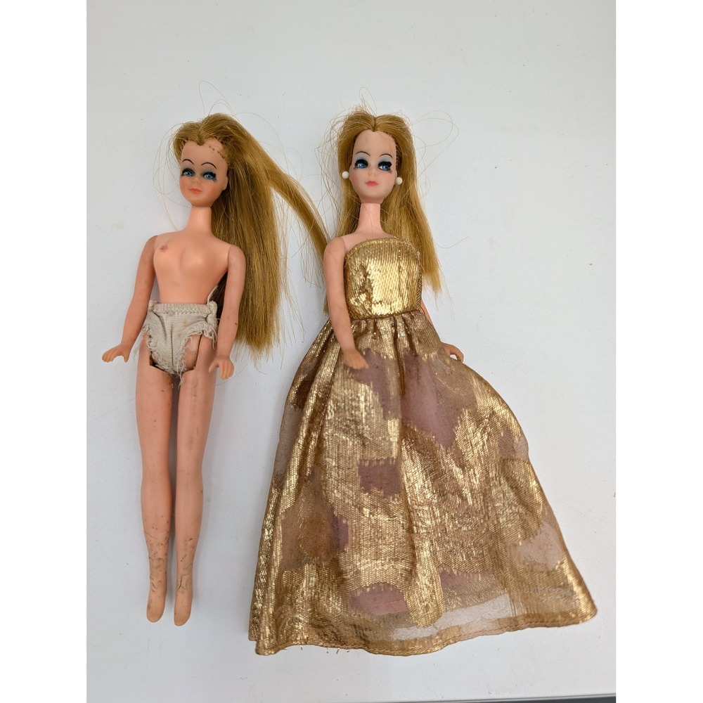 Topper Dawn Fashion Doll Lot Gold Gown Blonde Hair Blue Eyes Vintage